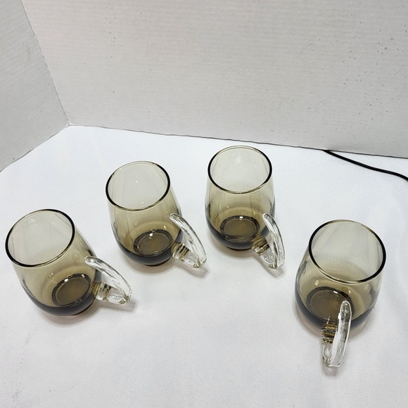 Vintage 1970's 1980's Smoked glasses Libbey Tempo Mug Clear Handle Set of 4 - Picture 4 of 7
